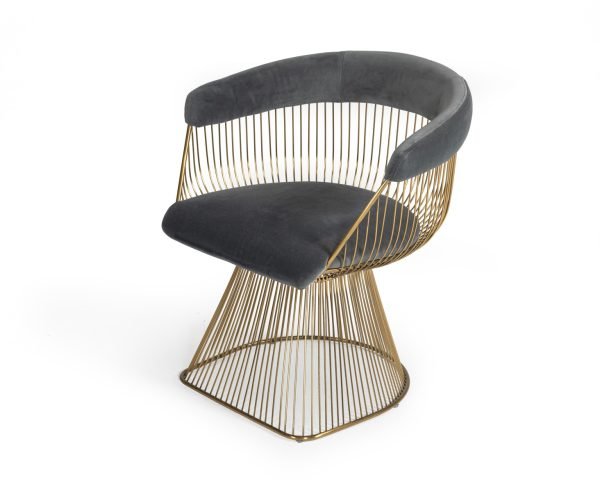 Modrest Lauren - Grey Velvet and Brushed Gold Dining Chair - Image 5