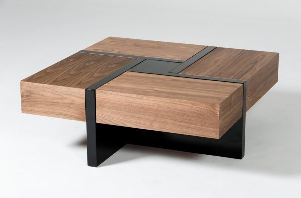 Modrest Makai Modern Walnut & Black Square Coffee Table - Image 2