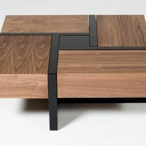 Modrest Makai Modern Walnut & Black Square Coffee Table