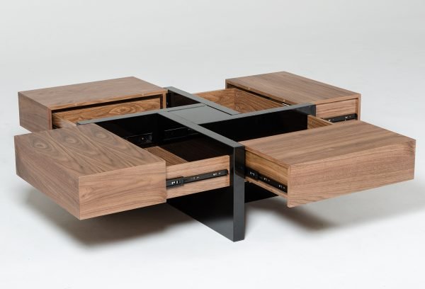 Modrest Makai Modern Walnut & Black Square Coffee Table - Image 3