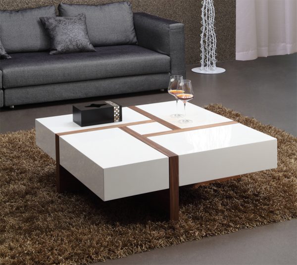 Modrest Makai Modern White & Walnut Square Coffee Table - Image 2