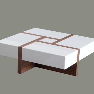 Modrest Makai Modern White & Walnut Square Coffee Table