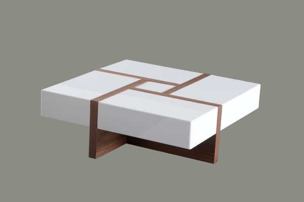 Modrest Makai Modern White & Walnut Square Coffee Table