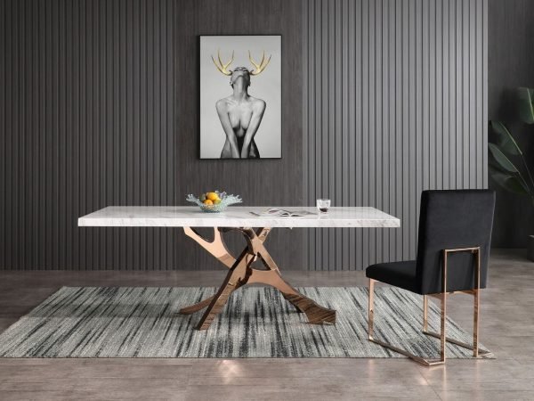 Modrest Legend - Modern White Marble & Rosegold Dining Table - Image 3