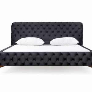 California King Modrest Legend - Modern Black Velvet & Rosegold Bed