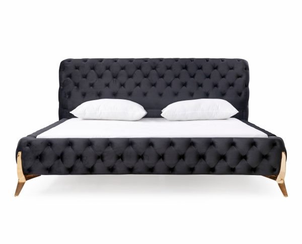 California King Modrest Legend - Modern Black Velvet & Rosegold Bed