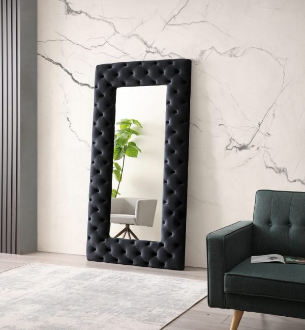 Modrest Legend - Transitional Black Velvet Floor Mirror - Image 2