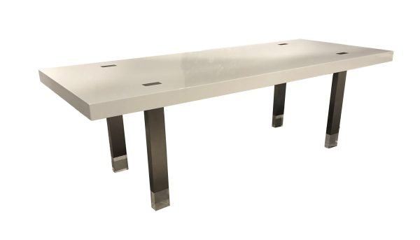 Modrest Lenny- Modern White High Gloss & Stainless Steel Gun Metal Dining Table