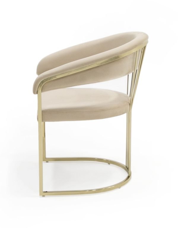 Modrest Linda - Modern Beige Velvet and Gold Dining Chair - Image 3