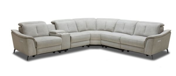 Divani Casa Lloyd - Modern Grey Fabric Sectional with Recliners + Console