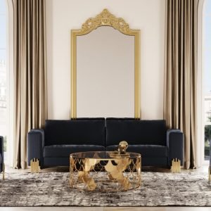 Divani Casa Lori - Modern Velvet Glam Black & Gold Sofa Set