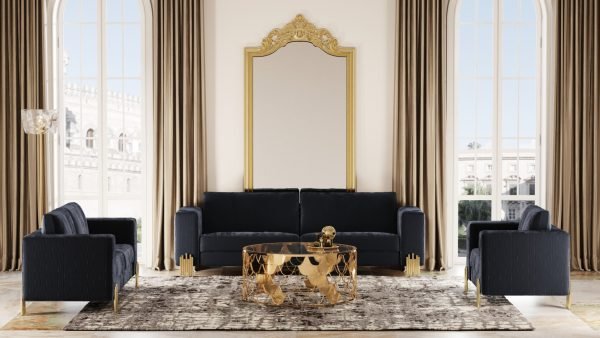 Divani Casa Lori - Modern Velvet Glam Black & Gold Sofa Set