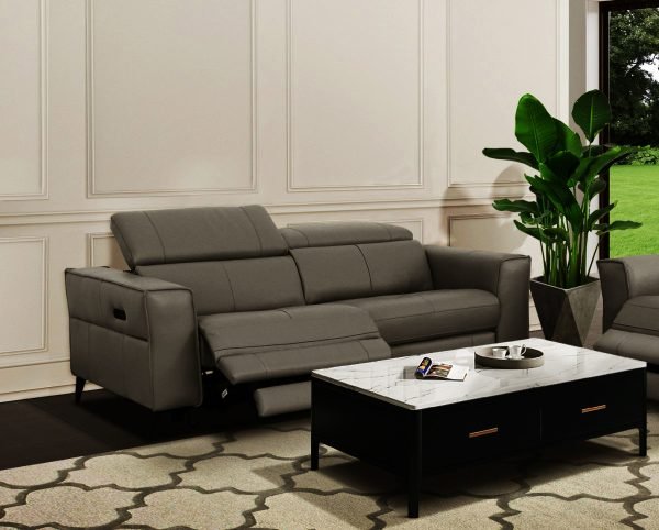 Divani Casa Nella - Modern Dark Grey Leather Loveseat w/ Electric Recliners