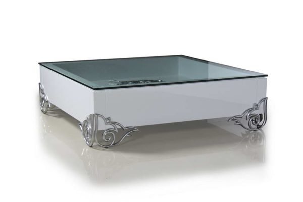 LS538 Emma Modern White Coffee Table w/ Glass Top - Image 2