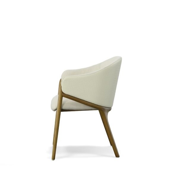 Modrest Lunde Cream Fabric and Walnut Arm Dining Chair - Image 3