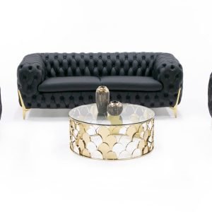 Divani Casa Bunzel - Modern Black Tufted Leather Sofa Set