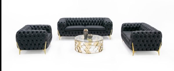 Divani Casa Bunzel - Modern Black Tufted Leather Sofa Set
