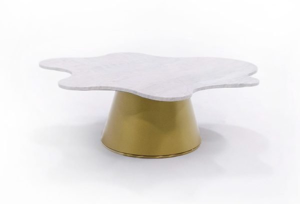 Modrest Gabbro High - Glam White Marble and Gold Coffee Table - Image 2