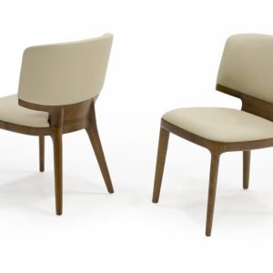 Modrest Stanley - Contemporary Beige Leatherette and Walnut Set of 2 Dining Chairs