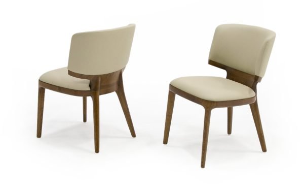 Modrest Stanley - Contemporary Beige Leatherette and Walnut Set of 2 Dining Chairs
