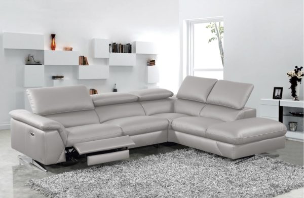 Divani Casa Maine - Modern Medium Grey Eco-Leather Right Facing Sectional Sofa with Recliner - Image 2