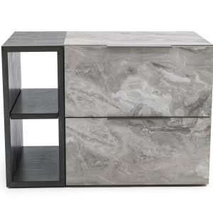 Nova Domus Maranello - Modern Grey Wash & Faux Marble Nightstand