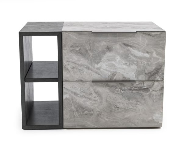 Nova Domus Maranello - Modern Grey Wash & Faux Marble Nightstand
