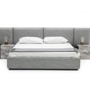 Queen Nova Domus Maranello - Modern Grey Fabric Bed w/ Two Nightstands