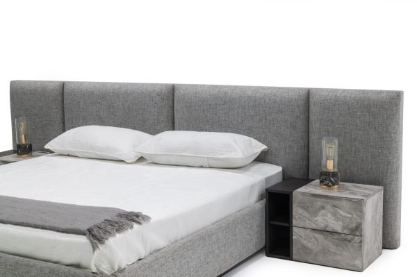 Queen Nova Domus Maranello - Modern Grey Fabric Bed w/ Two Nightstands - Image 3
