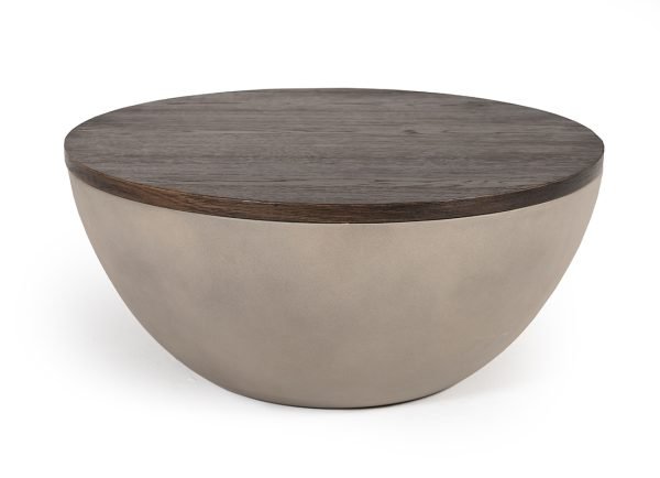 Modrest Marie Modern Concrete & Brown Oak Round Coffee Table - Image 3