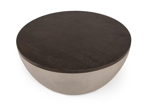 Modrest Marie Modern Concrete & Brown Oak Round Coffee Table - Image 4
