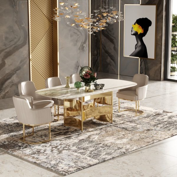 Modrest Marmot - White Marble and Champagne Gold Dining Table - Image 5