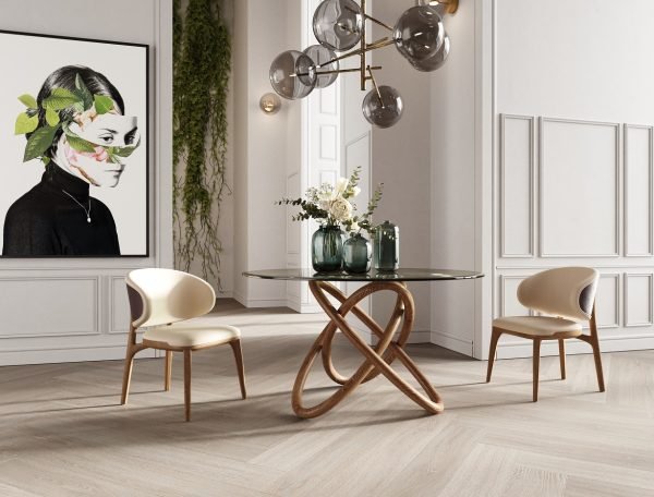 Modrest Mason Modern Round Glass & Walnut Dining Table - Image 5