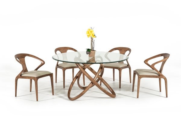 Modrest Mason Modern Round Glass & Walnut Dining Table - Image 3