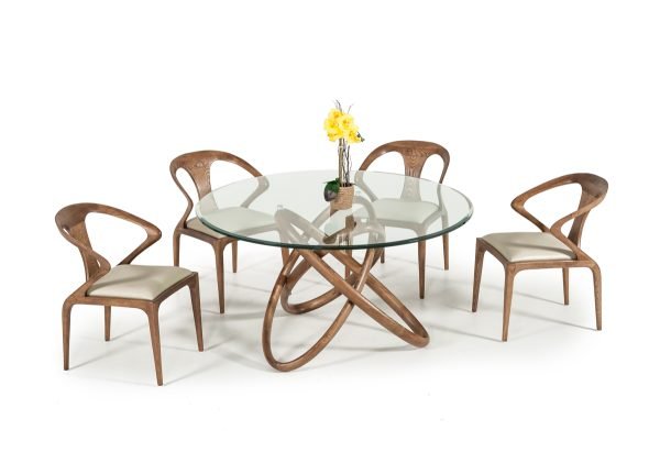 Modrest Mason Modern Round Glass & Walnut Dining Table - Image 4