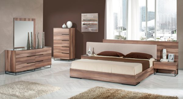 Nova Domus Matteo Italian Modern Walnut & Fabric Bedroom Set