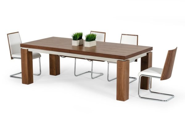 Modrest Maxi - Modern Walnut & Stainless Steel Dining Table - Image 2