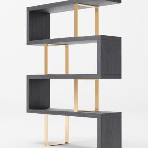 Modrest Maze - Elm Grey & Gold Bookcase