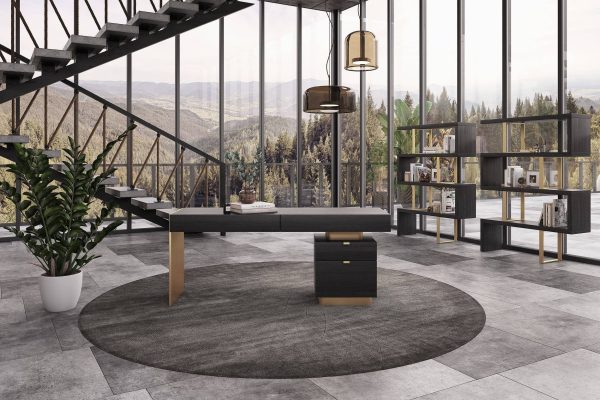 Modrest Maze - Elm Grey & Gold Bookcase - Image 3