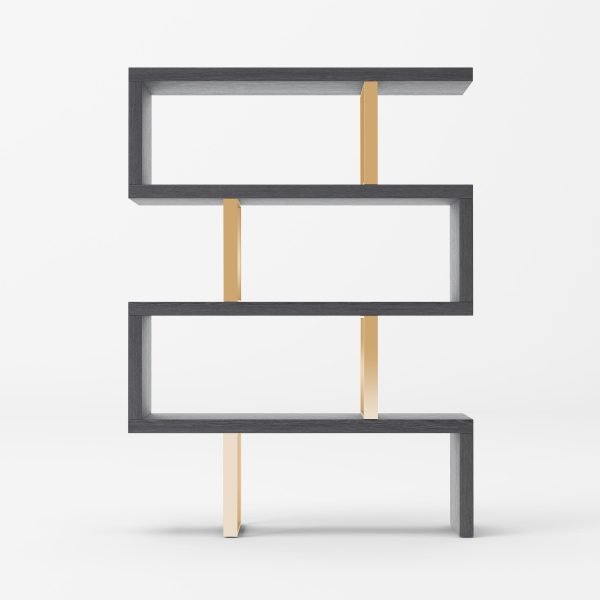 Modrest Maze - Elm Grey & Gold Bookcase - Image 2