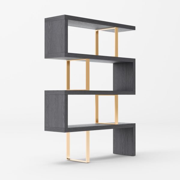 Modrest Maze - Elm Grey & Gold Bookcase - Image 4