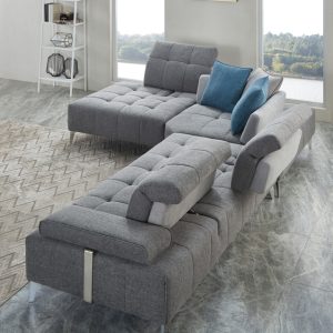 Divani Casa Nash - Modern Grey Fabric Sectional Sofa Adjustable Backrest