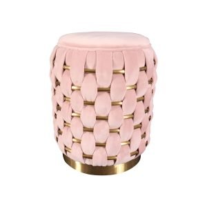 Divani Casa Meeker - Pink Velvet + Gold Woven Ottoman