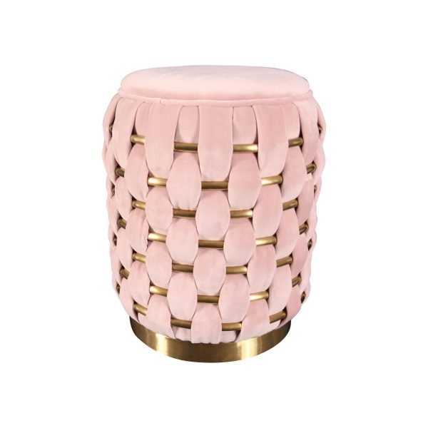 Divani Casa Meeker - Pink Velvet + Gold Woven Ottoman