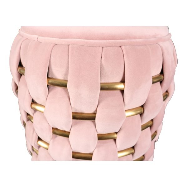 Divani Casa Meeker - Pink Velvet + Gold Woven Ottoman - Image 2