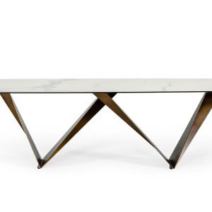 Modrest Melanie - Modern White Ceramic & Brushed Brown Dining Table