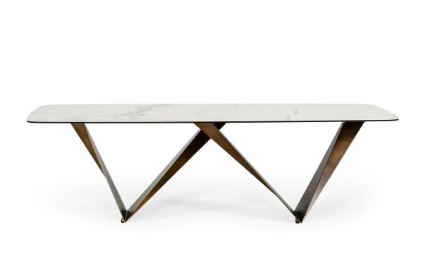 Modrest Melanie - Modern White Ceramic & Brushed Brown Dining Table