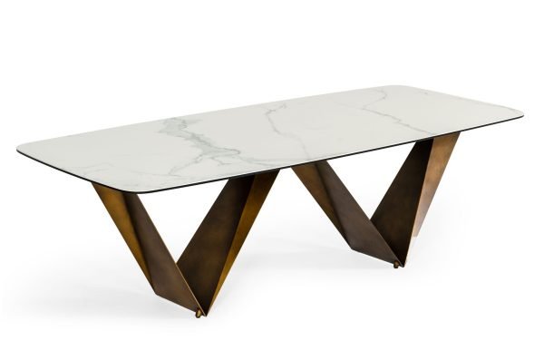 Modrest Melanie - Modern White Ceramic & Brushed Brown Dining Table - Image 2