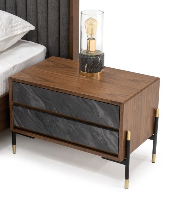 Nova Domus Metcalf - Mid-Century Walnut & Grey Nightstand