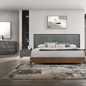 Nova Domus Metcalf - Mid-Century Walnut & Grey Bedroom Set